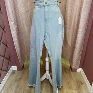 Blue Flare Wide Leg Jeans High-Waisted